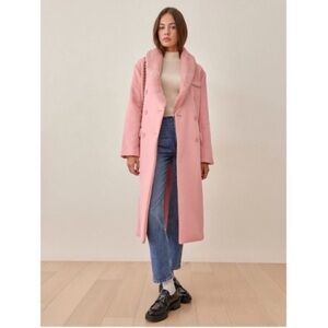 Reformation Chic Long Pink Faux-Fur Collar Coat